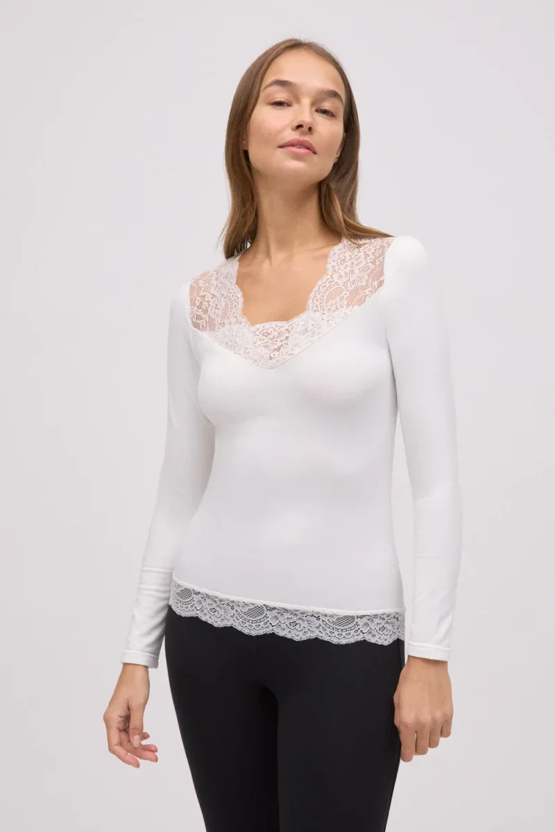 Camisola Térmica Decote em V com Renda- Ysabel Mora - Image 2