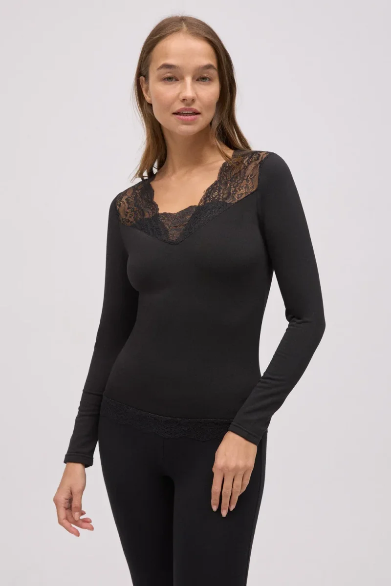 Camisola Térmica Decote em V com Renda- Ysabel Mora - Image 5
