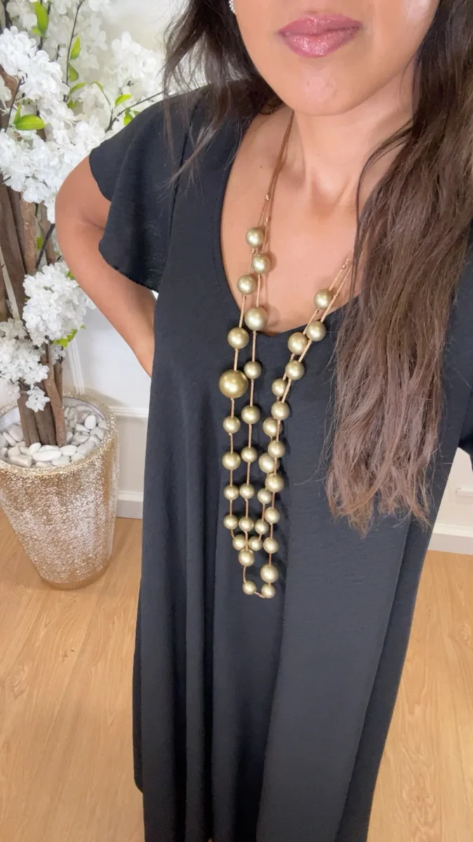 Vestido oversize com folho na manga em Preto - Image 3